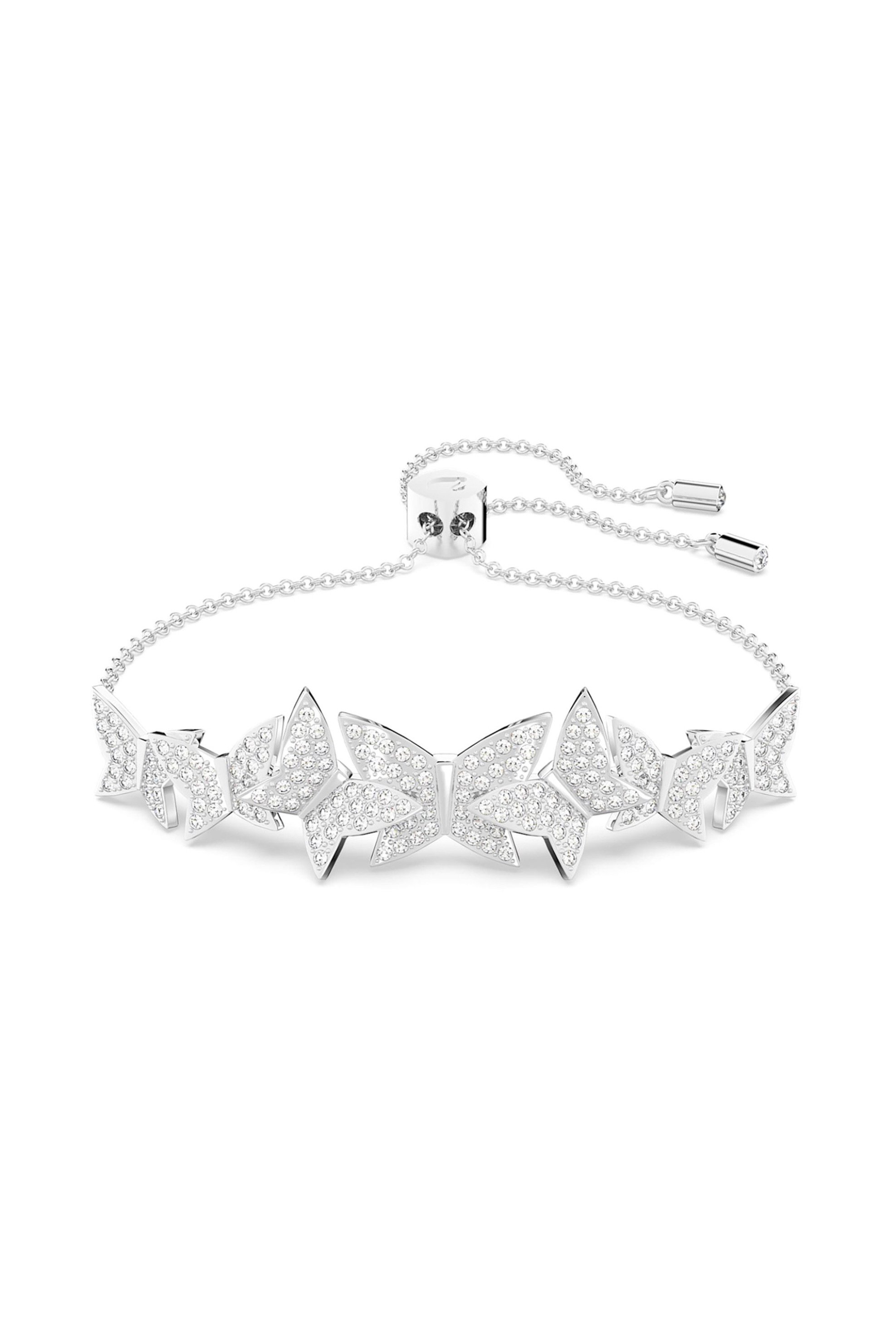 Swarovski γυναικείο βραχιόλι πεταλούδα, λευκό, επιμετάλλωση ροδίου "Lilia"