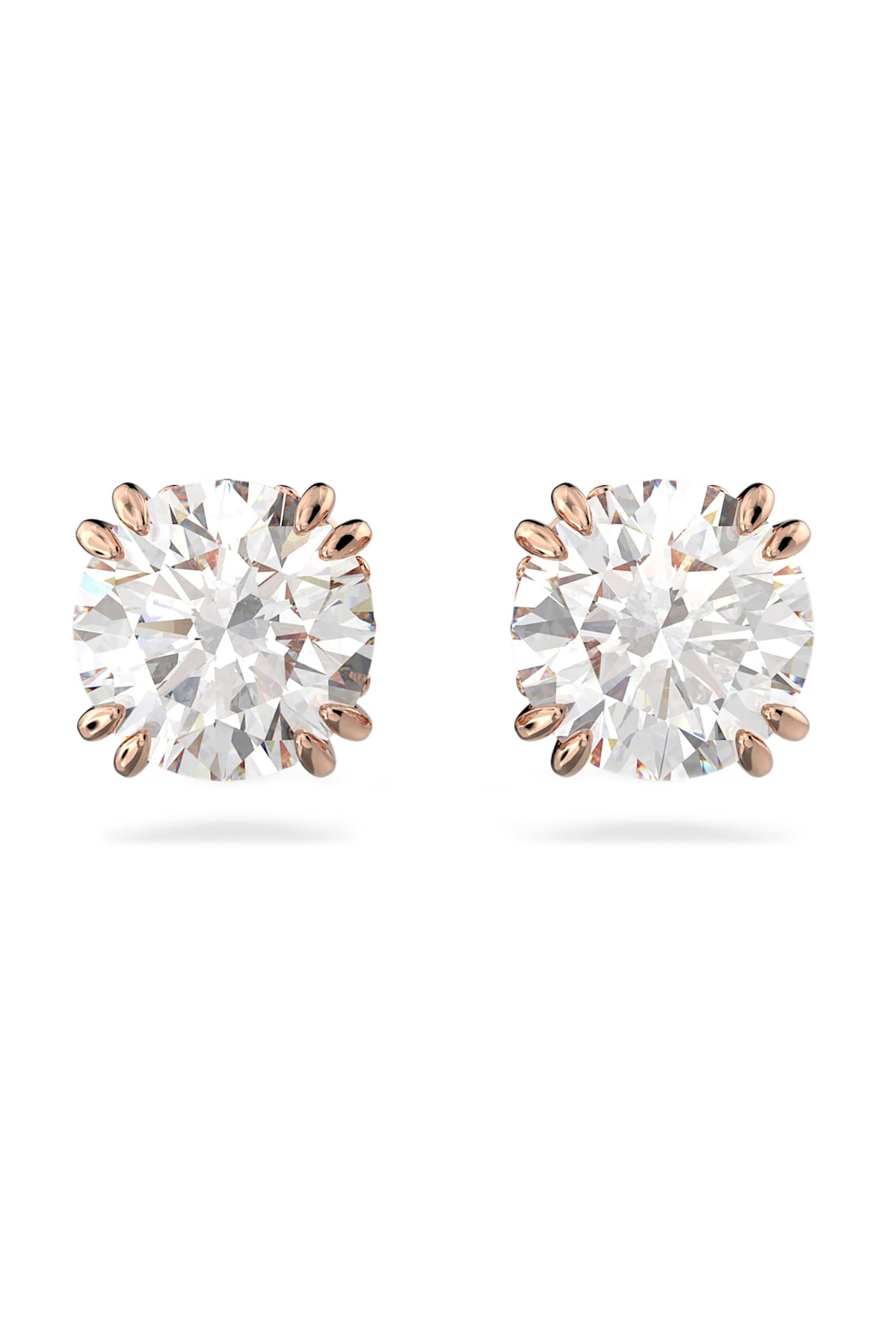 Swarovski unisex σκουλαρίκια με καρφάκι στρογγυλή κοπή, λευκά, επιμετάλλωση σε ροζ χρυσαφί τόνο "Constella"
