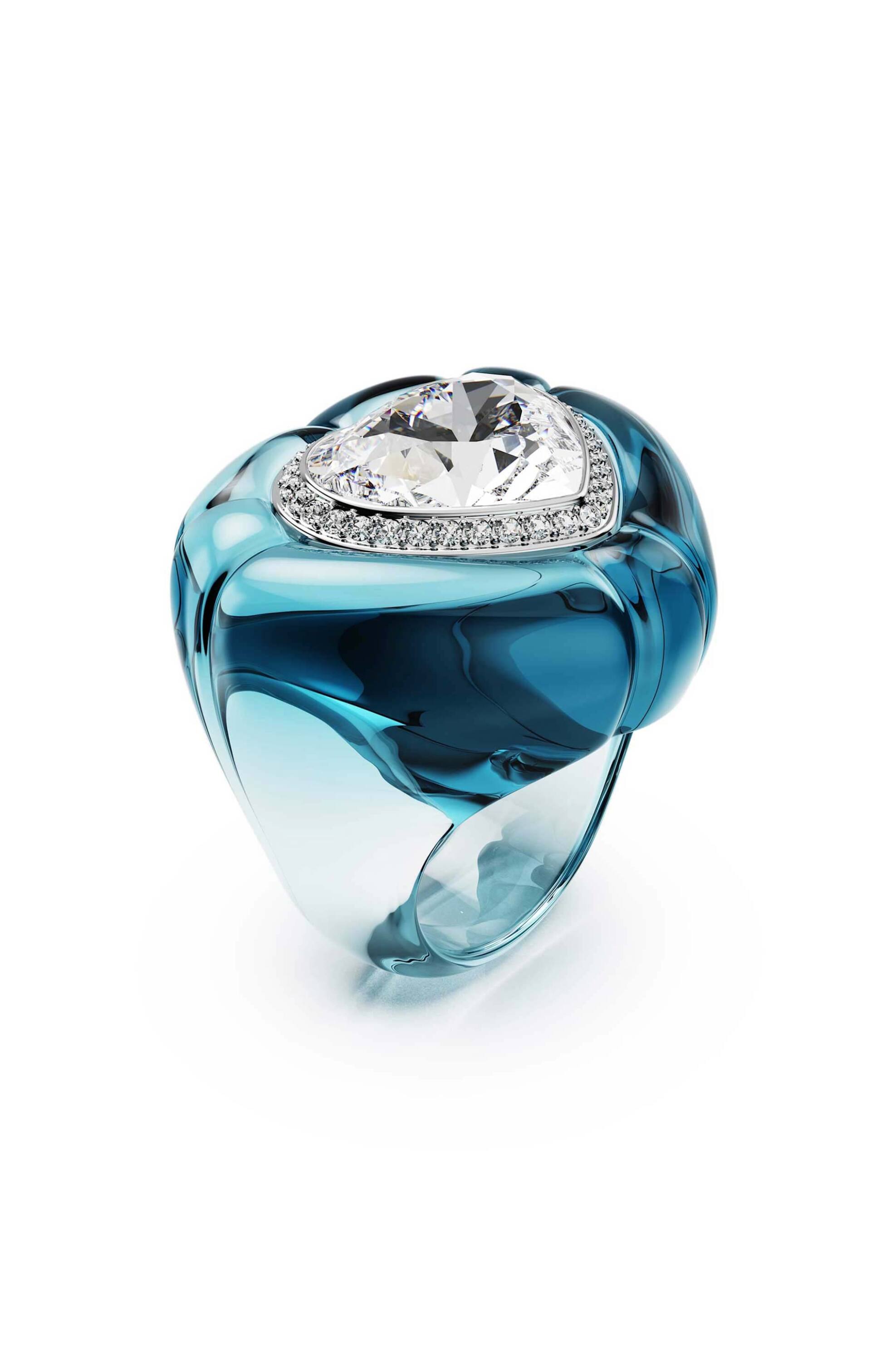 Swarovski γυναικείο δαχτυλίδι κοκτέιλ κοπή heart, pavé, καρδιά, μπλε "Dulcis" (55)