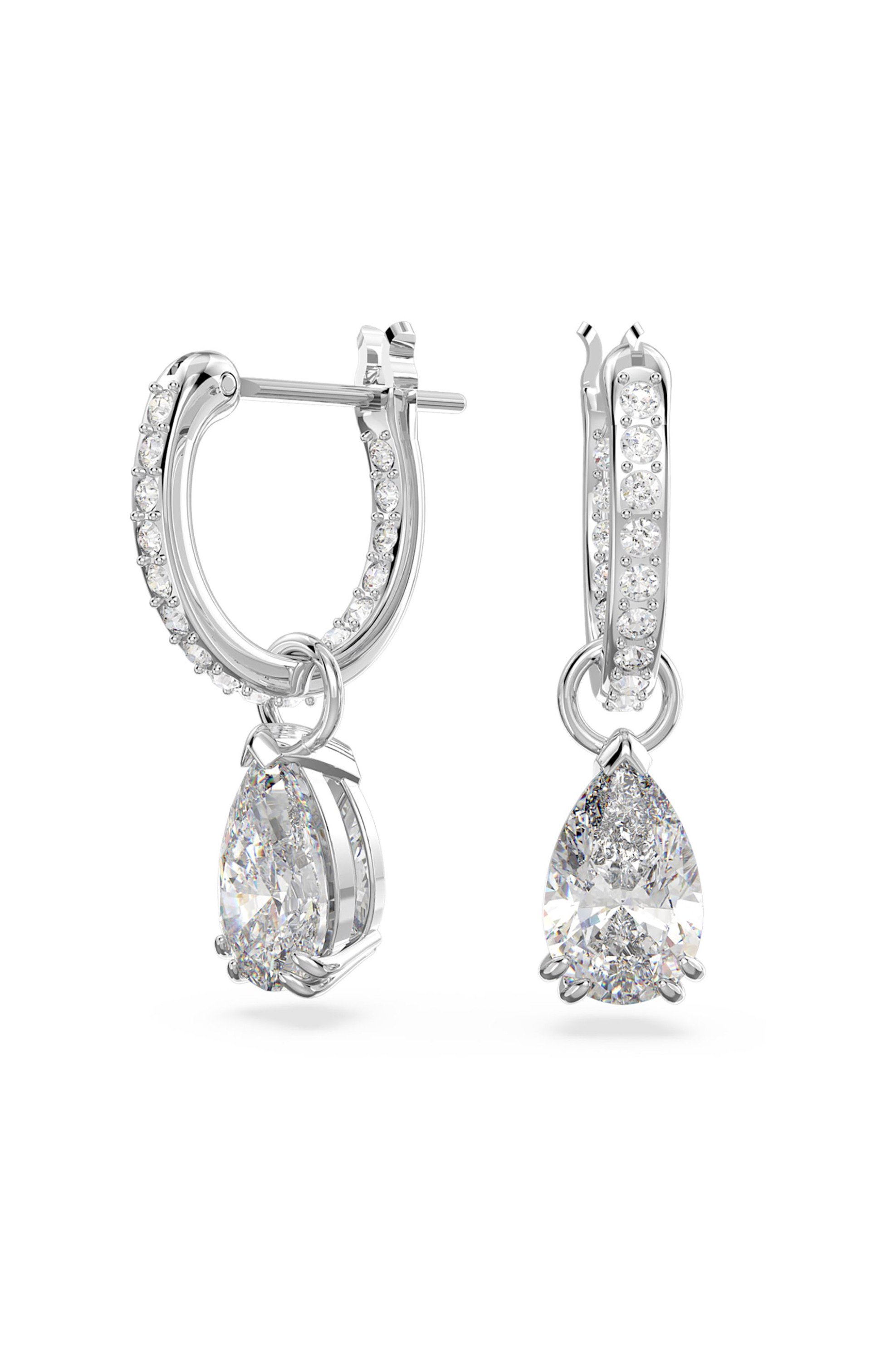 Swarovski γυναικείοι κρίκοι κοπή pear, λευκά, επιμετάλλωση ροδίου "Millenia"