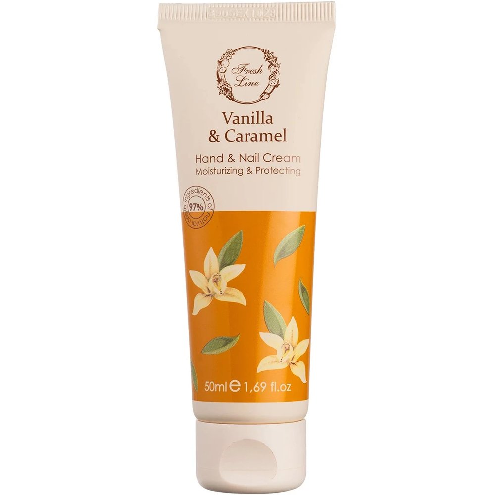 Fresh Line Vanilla & Caramel Moisturizing & Protecting Hand & Nail Cream Ενυδατική, Προστατευτική Κρέμα Χεριών & Νυχιών Ελαφριάς Υφής, Φυσικής Σύνθεσης με Βανίλια & Καραμέλα 50ml