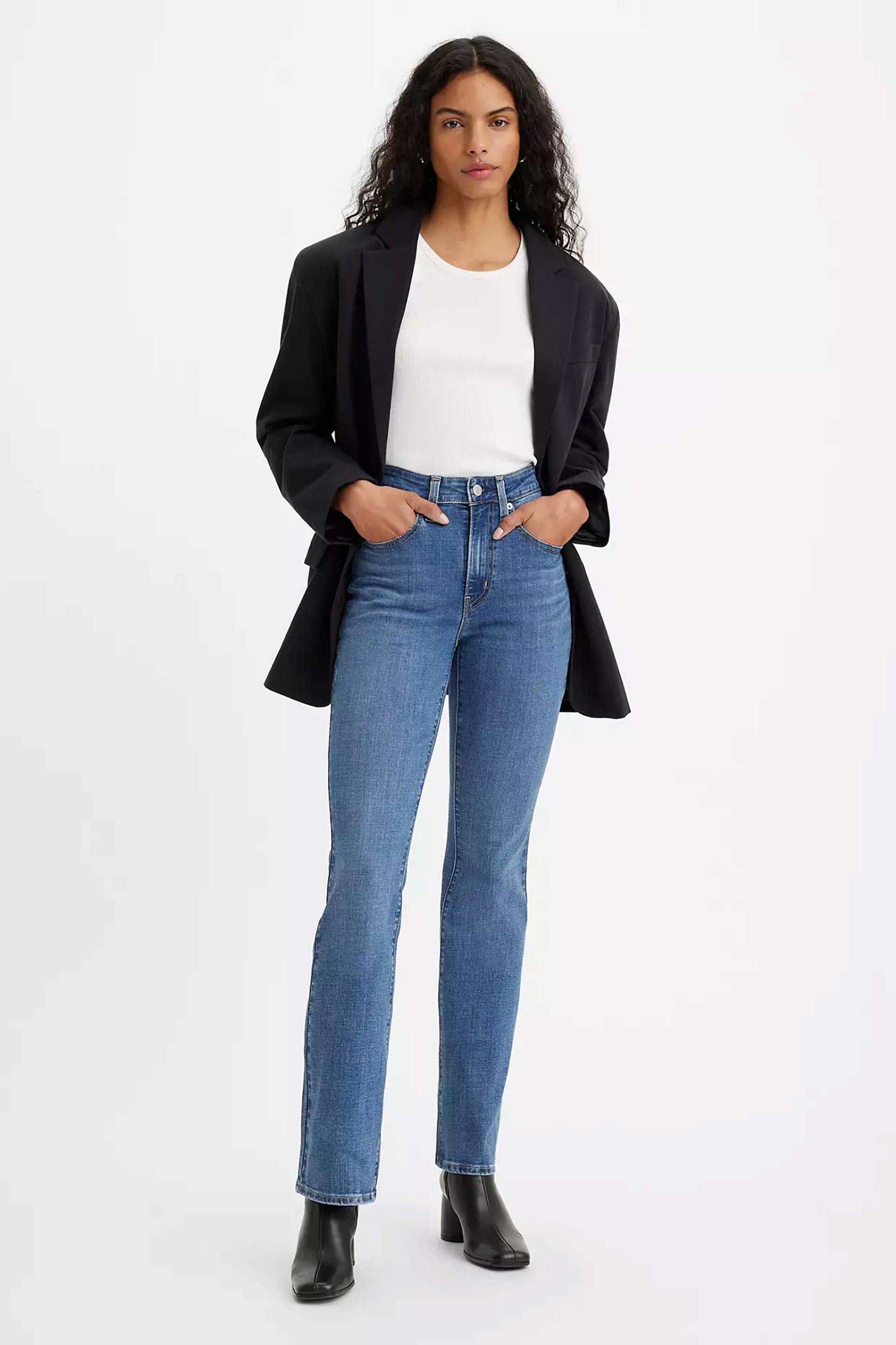 Levi's® γυναικείο τζιν παντελόνι μονόχρωμο πεντάτσεπο με logo patch και label "725™"