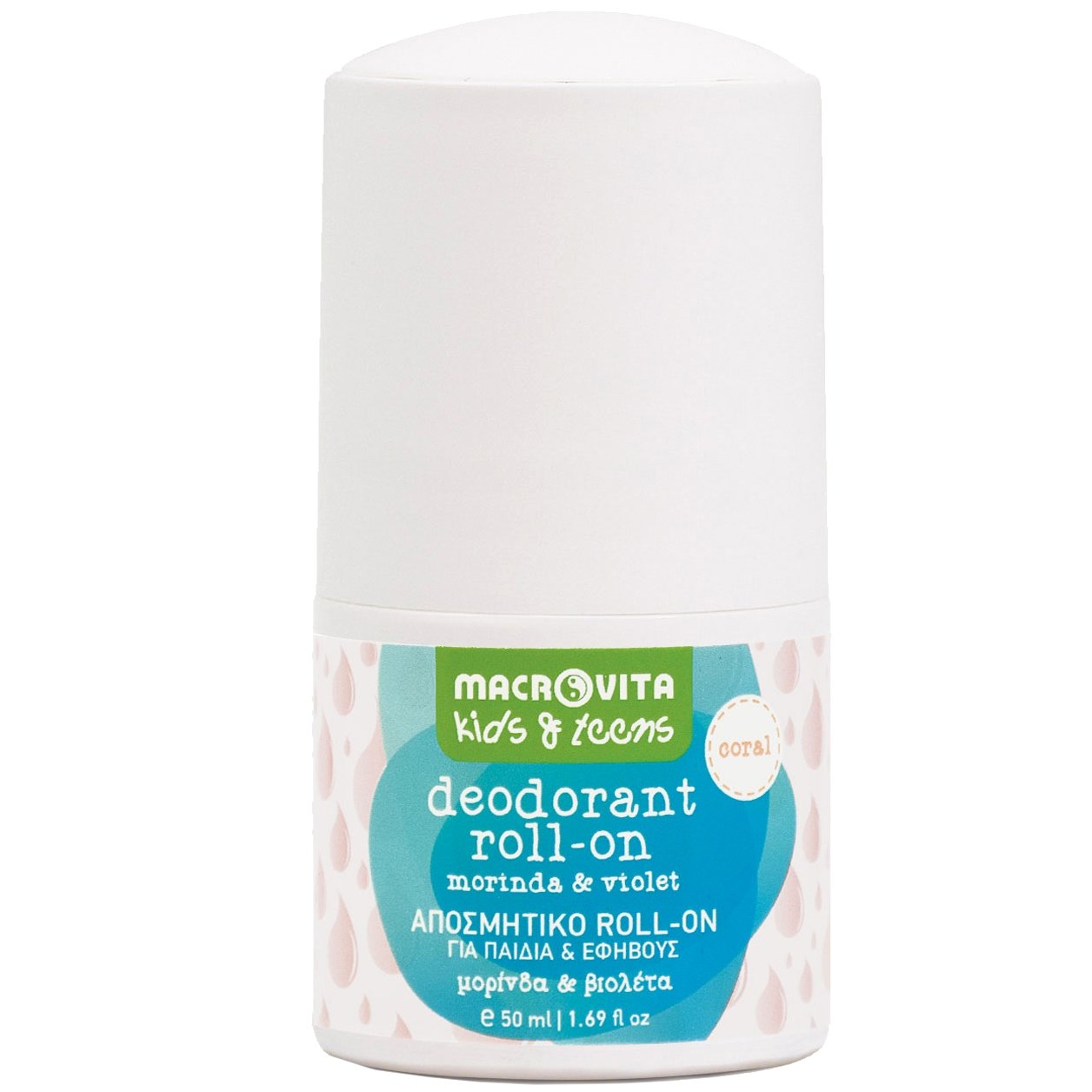 Macrovita Kids & Teens With Morinda & Violet Deodorant Roll-on Αποσμητικό σε Μορφή Roll-on για Παιδιά & Εφήβους με Μορίνδα & Βιολέτα 50ml - Coral