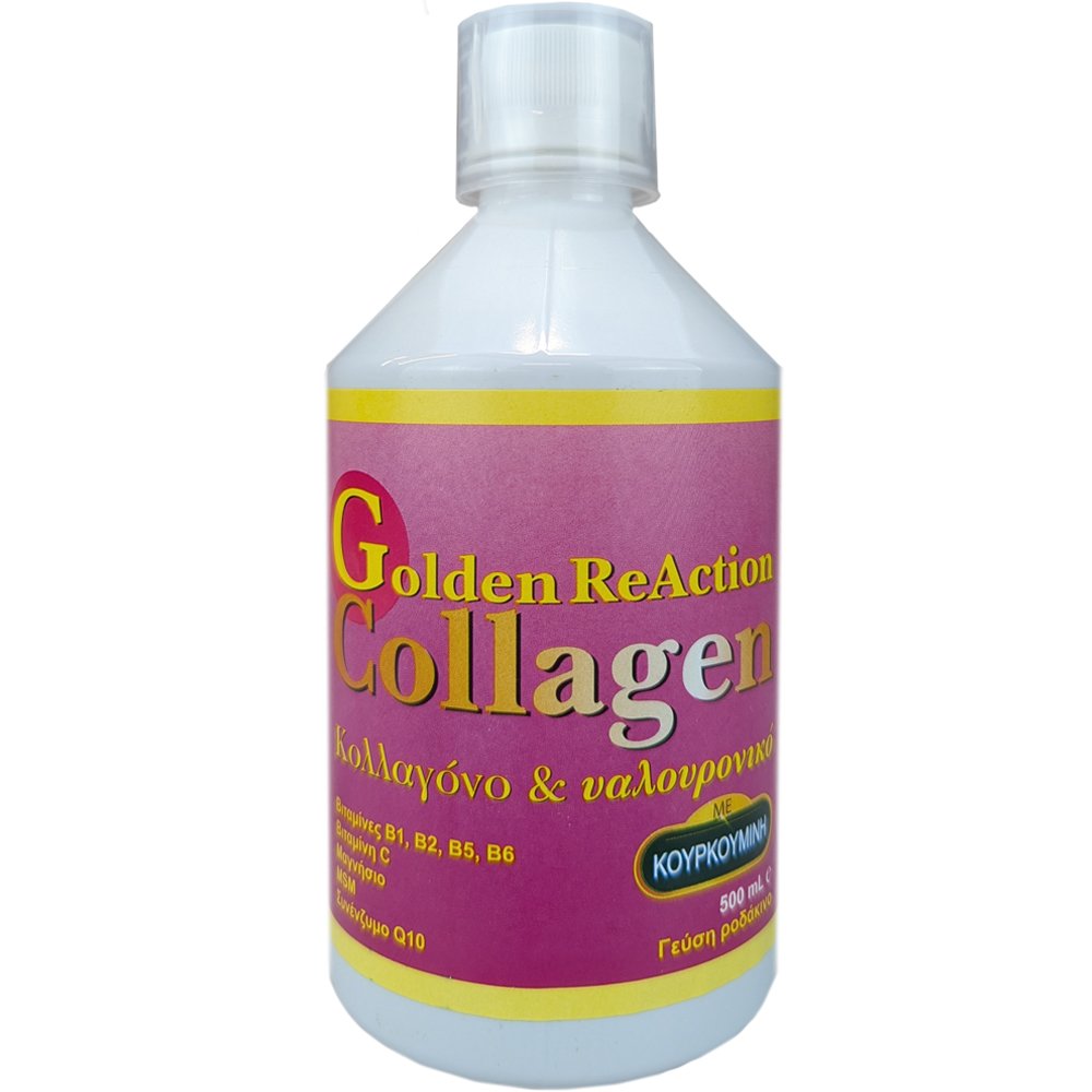 Medichrom Golden Reaction Collagen Συμπλήρωμα Διατροφής Πόσιμου Κολλαγόνου, Υαλουρονικού Οξέος, Βιταμινών & Μετάλλων για την Καλή Λειτουργία των Αρθρώσεων, Δέρματος, Μαλλιών & Νυχιών με Γεύση Ροδάκινο 500ml