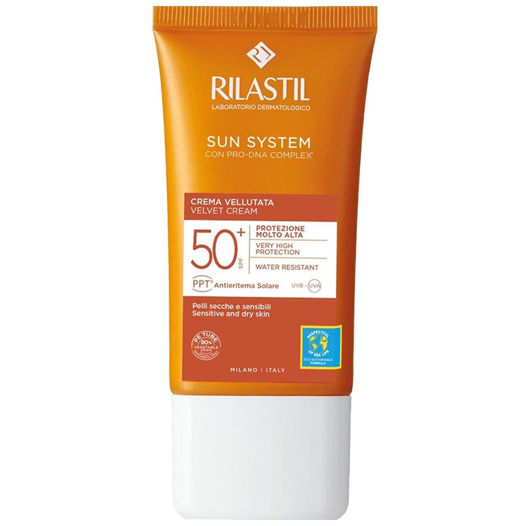 Rilastil Sun System Velvet Face Cream Spf50+ Αντηλιακή, Ενυδατική Κρέμα Προσώπου Πολύ Υψηλής Προστασίας 50ml