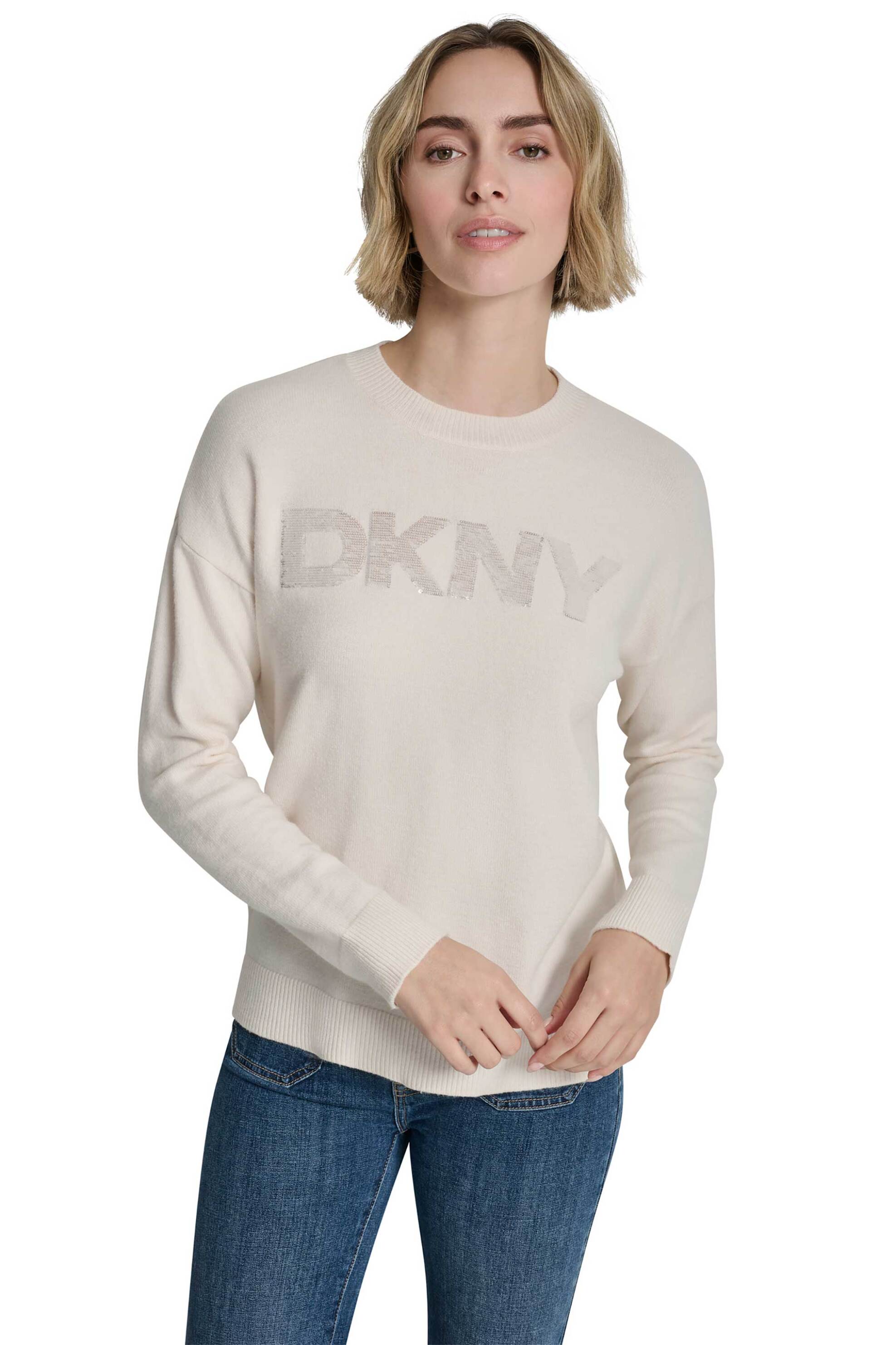 DKNY γυναικεία μπλούζα πλεκτή με ανάγλυφο λογότυπο με παγιέτα